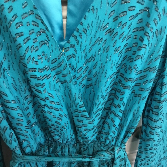 LILLY PULITZER ALFIE Silk Long Sleeve Belted Romper Dress in Teal Bay XS - Picture 3 of 12